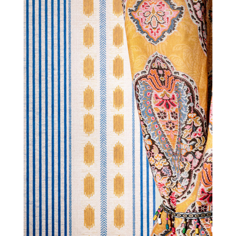Tales Of Maghreb Striped Wallpaper Roll, Blue/Taupe/Yellow