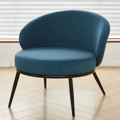 Chaise d'appoint ronde en velours, fauteuil rembourré de style moderne Mid-Century avec pieds en métal, chaise d'appoint confortable pour chambre à coucher