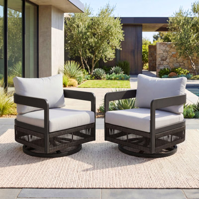 Ensemble de 2 fauteuils club pivotants en aluminium avec corde tissée à la main