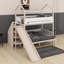 Lit superposé en forme de maison avec glissade et escalier de rangement, cadre de lit superposé en bois avec garde-corps avec tablettes de présentation-1039633008