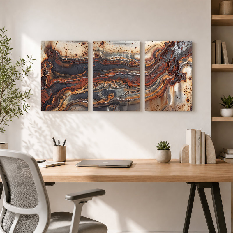 Ensemble de 3 toiles abstraites à texture abstraite en métal rouillé, 24"H x 16"W x 3pcs