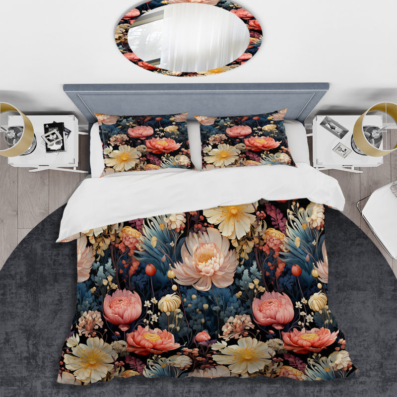 Literie à motif botanique cosmique III, Housse de couette pour grand lit et 2 taies décor