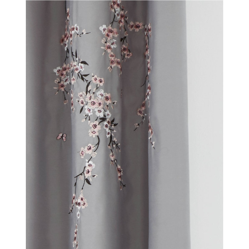 Embroidered Blossom Eyelet Room Darkening Curtains, Grey