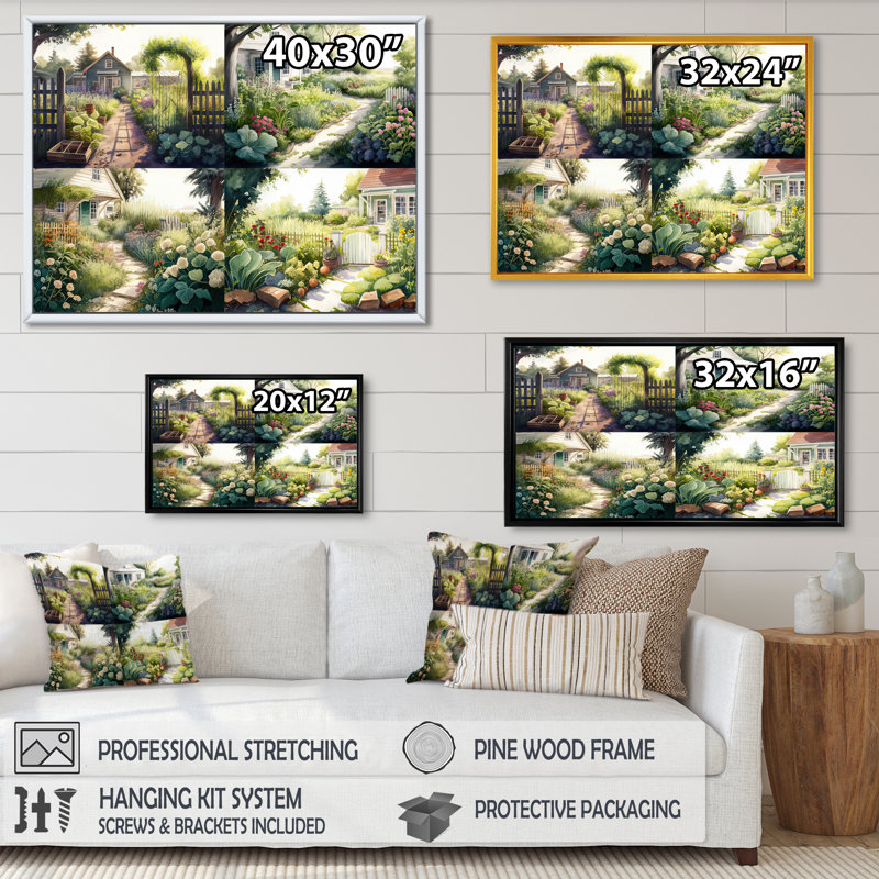 «Farm Fresh Garden I», art mural sur toile, H 16 po x l 32 po x P 1 po, Cadre flottant noir
