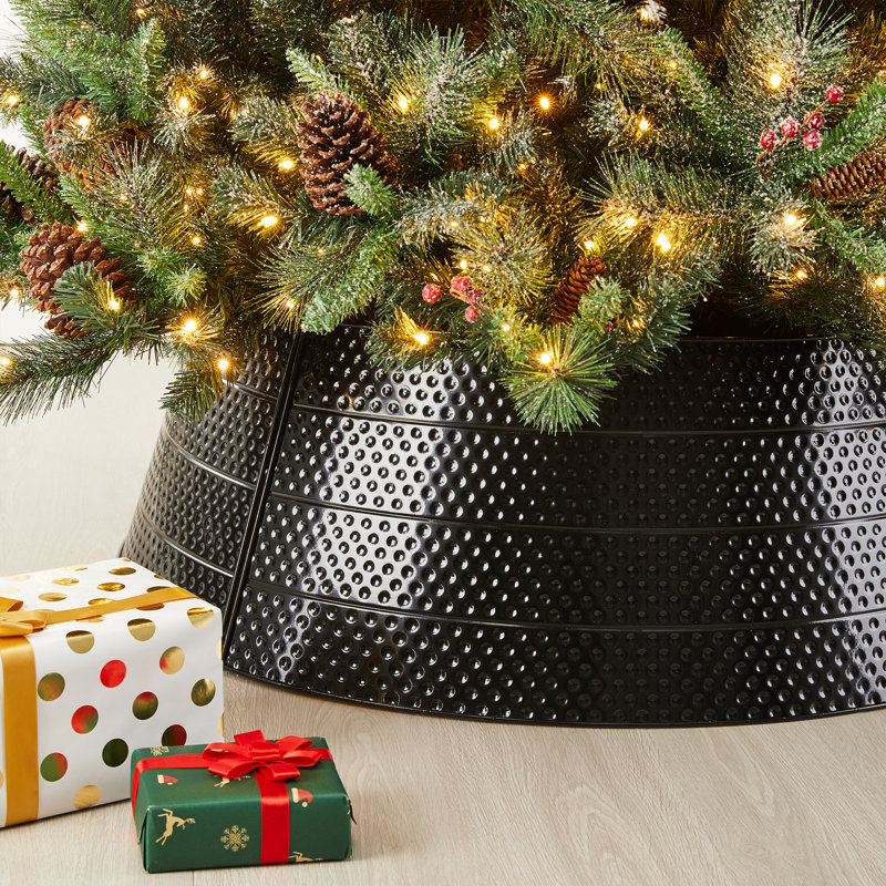 40.5"D Christmas Black Hammered Metal Tree Collar(KD), Black, 13" H x 40.5" W