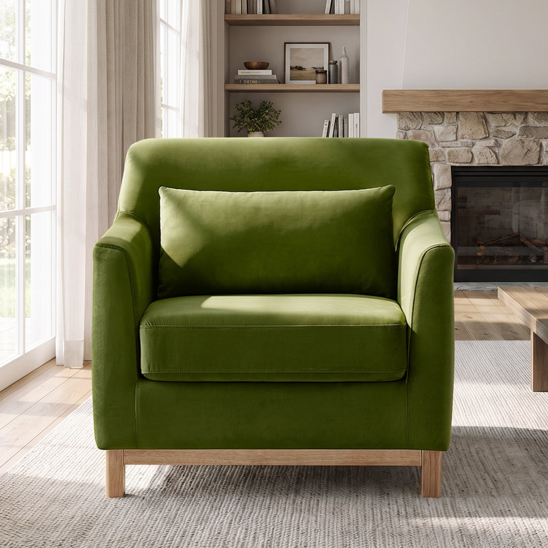 Fauteuil 31,5 po Jazmere, Velours olive, Naturel
