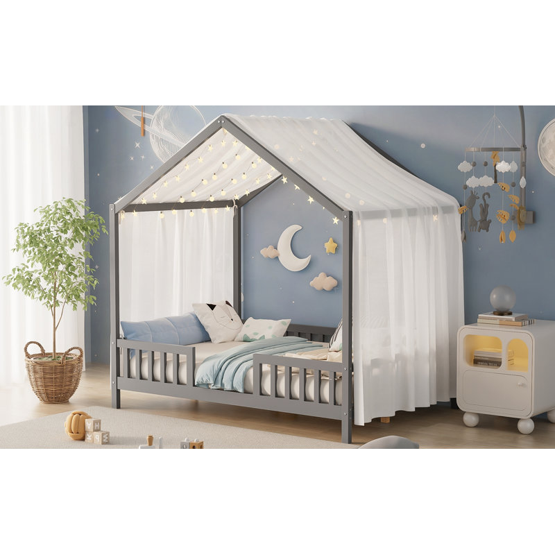 Lit de sol avec baldaquin Montessori, Gris, Double