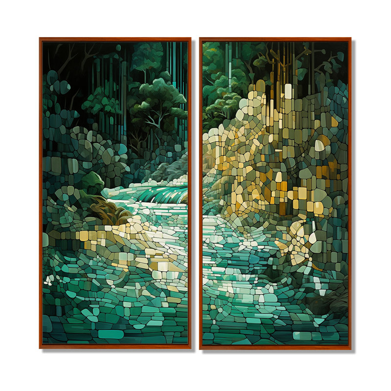 Abstrait Emerald Wild Forest River I - Red Lake House, reproduction d'art sur toile, 20" H x 24" W, Brown