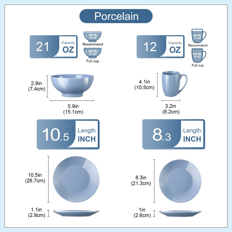 Byrin 16 Piece Porcelain China Dinnerware Set - Service for 4