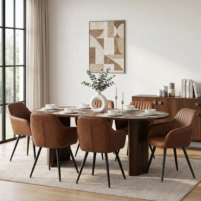 Ensemble de table de salle à manger 7 pièces pour 6 personnes avec fauteuils en similicuir, Brown