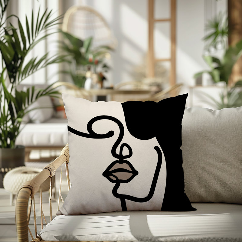 Oreiller carré réversible intérieur / extérieur Vie Abstract, H 17 po x l 17 po, Noir, noir, noir, noir
