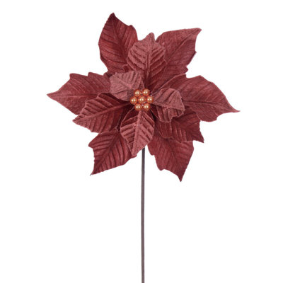 Vickerman 12" x 20" Velvet Razor Poinsettia Stem. It includes four pieces per bag.