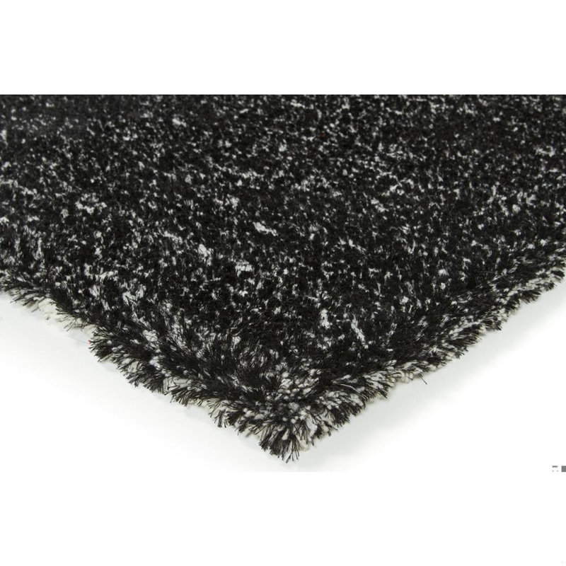 Arae Authentic Hand-Woven Handmade Black & White High Pile Contemporary Shag Polyester & Wool Blend Area Rug, Black/White