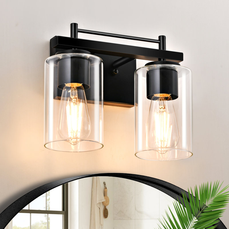 Bathroom Lighting Fixtures: 2-Light Bathroom Vanity Light Over Mirror with Clear Glass Shade, Wall Lamp for Mirror, 2