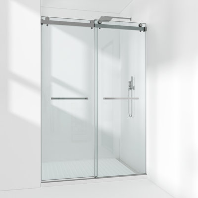 50-55" W x 72" H Frameless Double Sliding Shower Door with 3/8" (10mm) Clear Tempered Glass, Shatter-Resistant Film & Installation Hole Locator