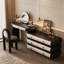 Ensemble coiffeuse modulaire 2 en 1, comprenant une coiffeuse séparée et une commode à 6 tiroirs, bureau de maquillage incurvé noir et blanc avec poignées rouges pour chambre à coucher
