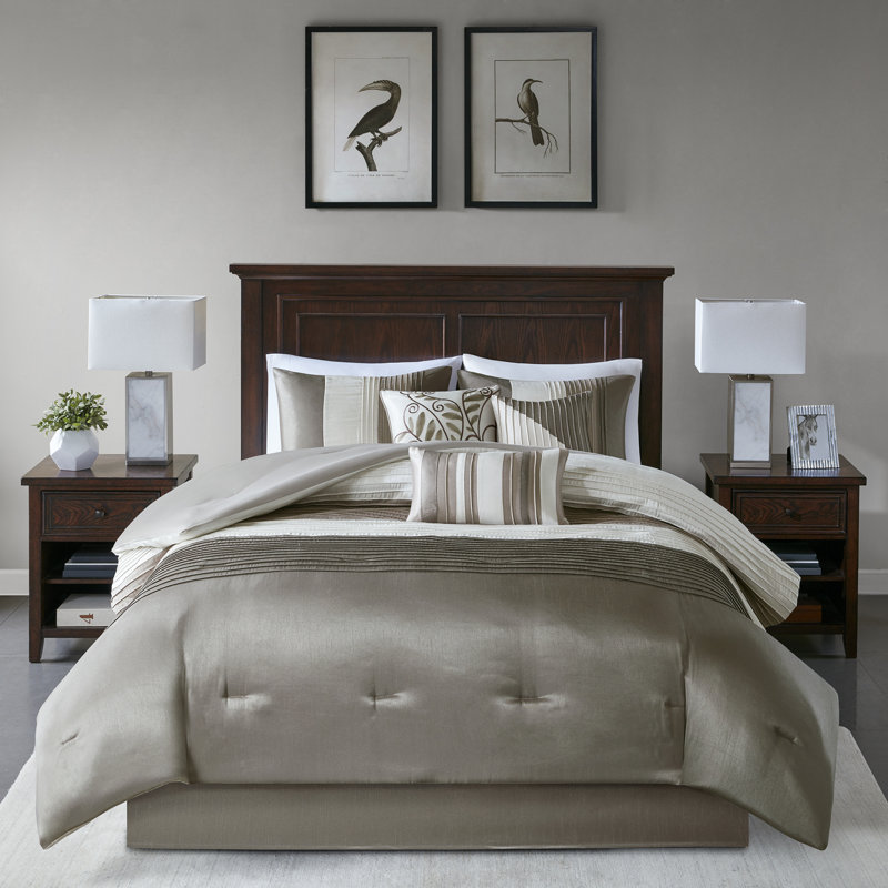Madison Park Amherst 7 Piece Striped and Pleated Comforter Set