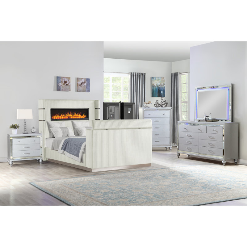 Ensemble de chambre à coucher 5 pièces Limann, Beige/Argenté, Grand