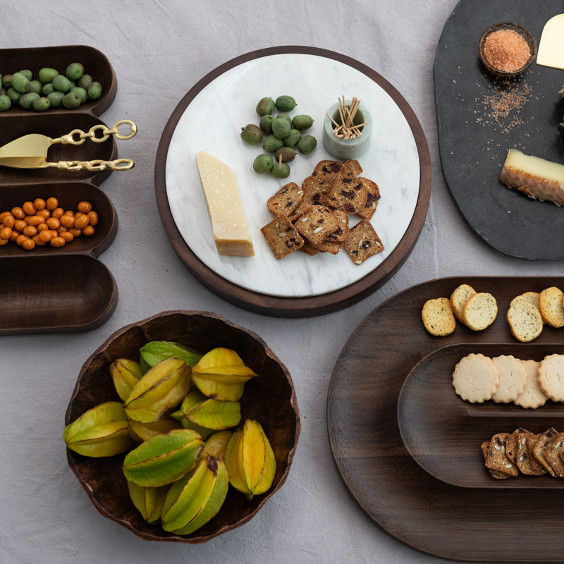 Mango Wood Serving Dish With 4 Sections, Walnut Finish
