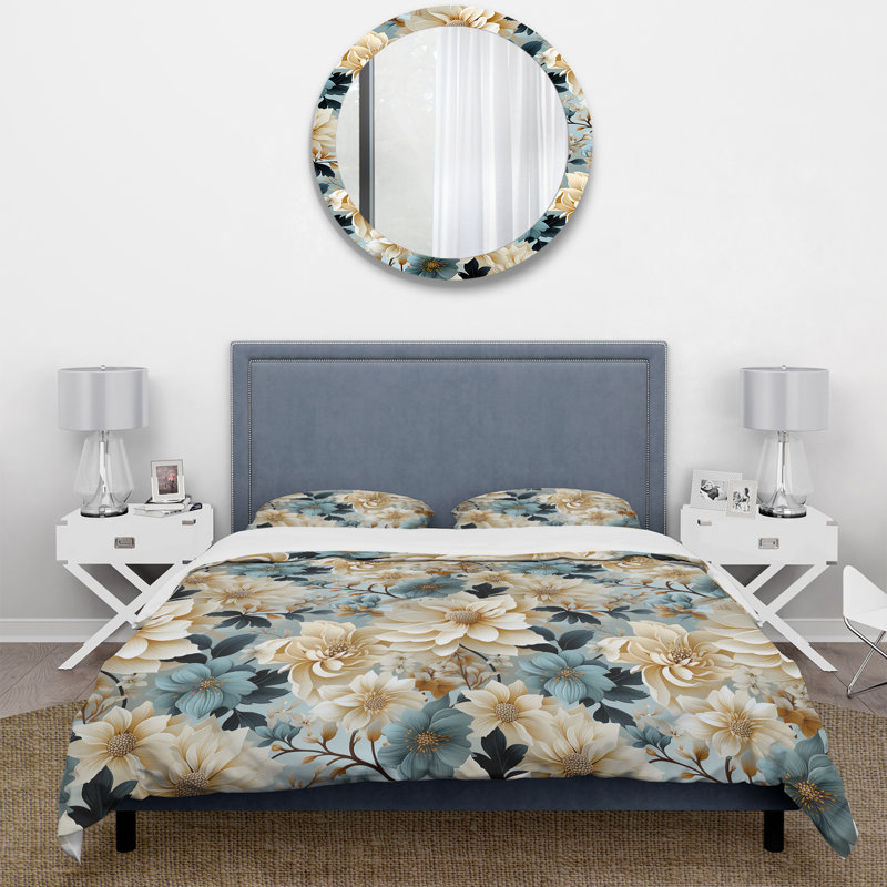 Ensemble de housse de couette Sandy Beige et bleu Hydrangea Tranquility I - Floral