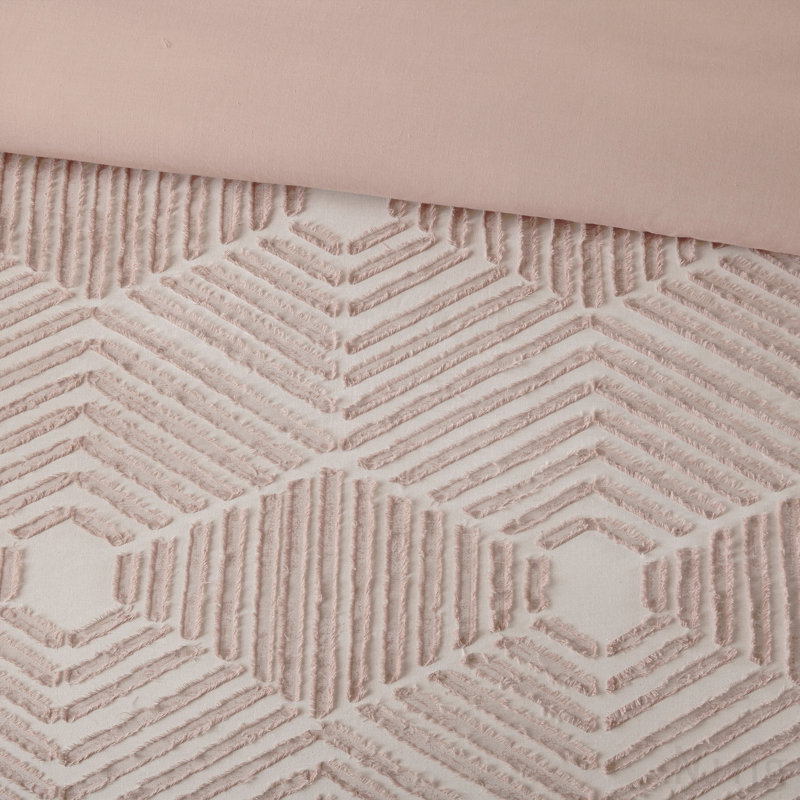 Ensemble d'édredon en coton jacquard rosé, Édredon très grand + 2 taies décoratives