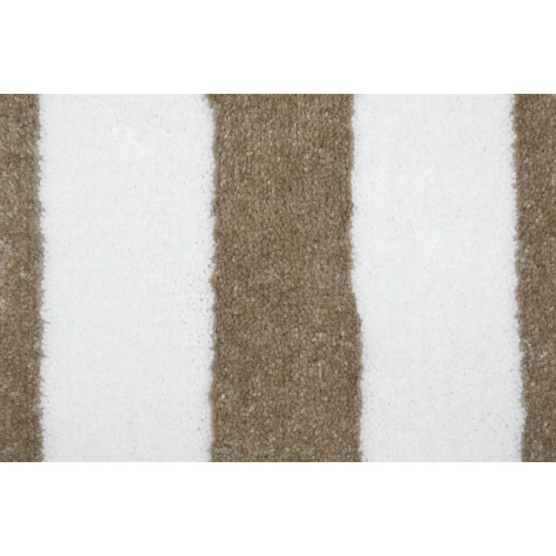 Ronning Beach Stripe Nylon and Polyester 2 Piece Bath Rug Set with Non-Slip Backing, Tan