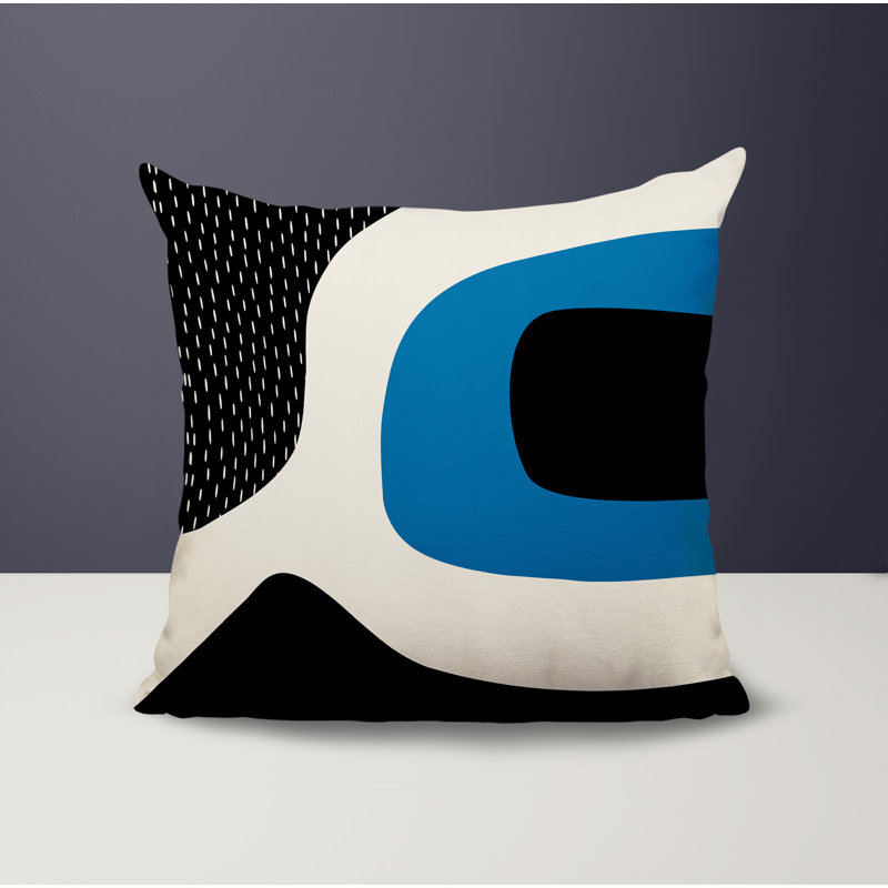 Coussin carré intérieur / extérieur pia, H 17 po x l 17 po, Turquoise / noir / blanc cassé