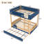Lit superposé double avec lit gigogne, lit superposé en bois pour enfants avec bibliothèque et garde-corps de sécurité, bleu et naturel-667516538-667516539