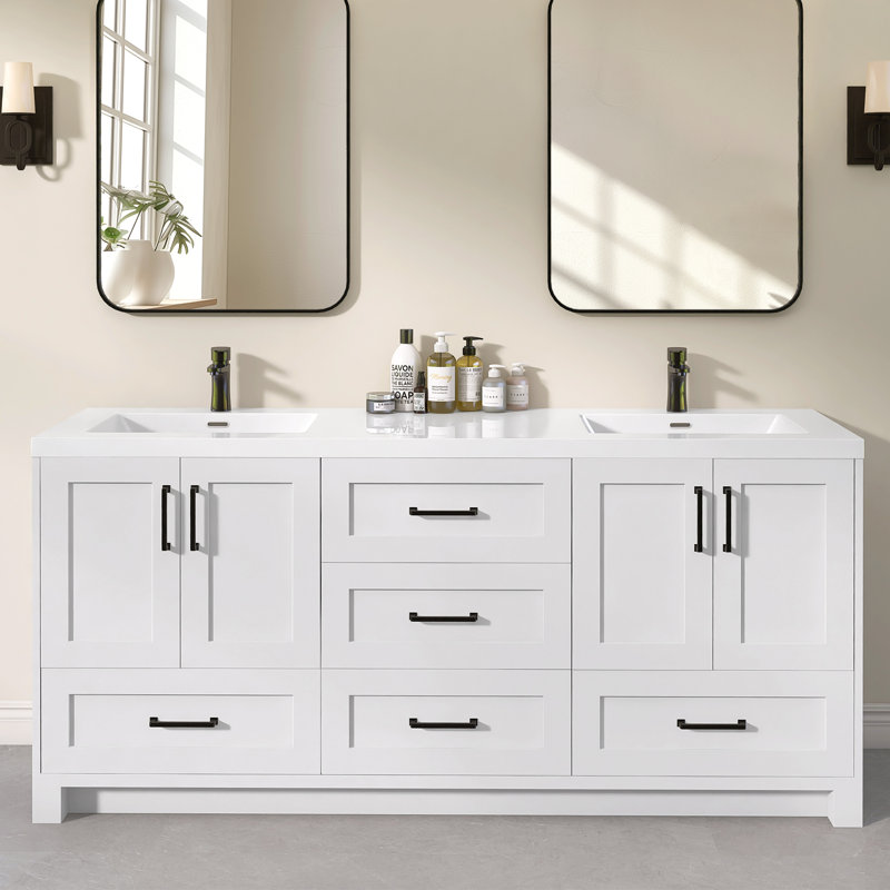 Ensemble de meuble-lavabo double 72 po Elye, Noir, Blanc