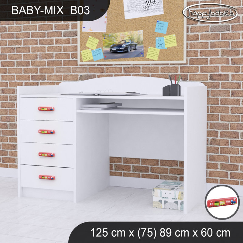 125cm Computer Desk, White/Red