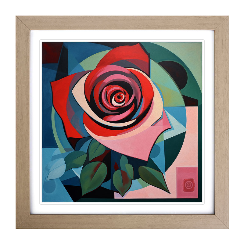 Rose Constructivism No.2 - Single Picture Frame Print on Wood, Oak