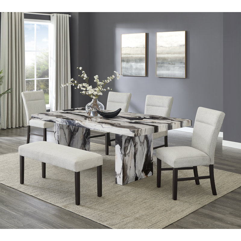 Table de salle à manger avec 4 chaises et banc Oxalide