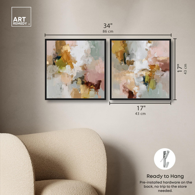 Swirl of Joy Set Canvas Print Neutral Wall Decor Set by Art Remedy, Black Frame, 12 x 12, H 17 po x l 17 po, Black Frame