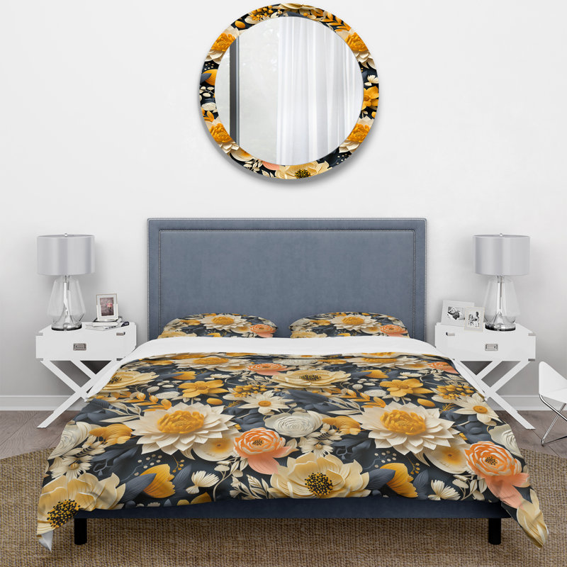 Bohemian Autumn Elegant Floral Motif - Ensemble de housse de couette floral, Housse de couette pour très grand lit et 2 très