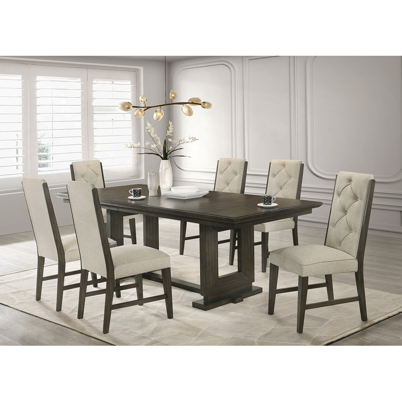 Ensemble de salle à manger 7 pièces rectangulaire extensible avec chaises rembourrées, idéal pour les rassemblements et le décor de salle à manger moderne