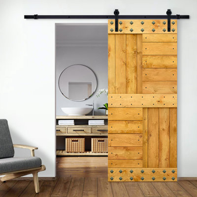 Porte de grange à panneaux en bois avec kit de quincaillerie d'installation et Clavos