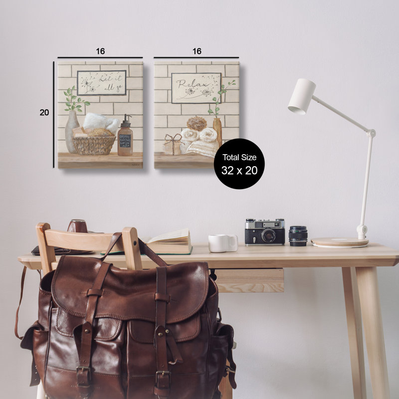 "Go Relax Traditional Bathroom", ensemble de 2 toiles d'art par Pam Britton, H 20 po x l 16 po