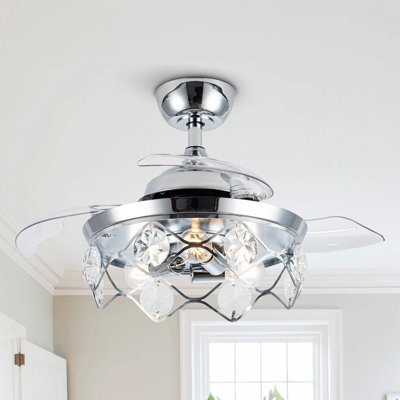 36" Crystal Retractable Ceiling Fan with Light Kit and Remote Control