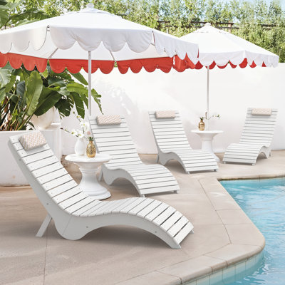 Ergonomic In-Pool and Patio Chaise Lounges with Woodgrain Design and Anti-Drift Base (Set of 4)