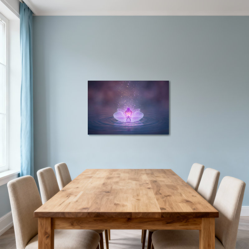 Plantes et fleurs, lotus flottant avec centre lumineux et étincelles, H 32 po x l 48 po