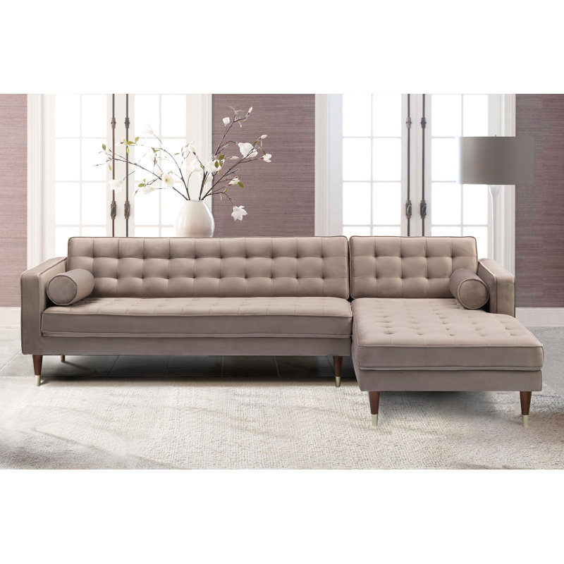 Adelheide 69'' Velvet Sofa & Chaise, Taupe