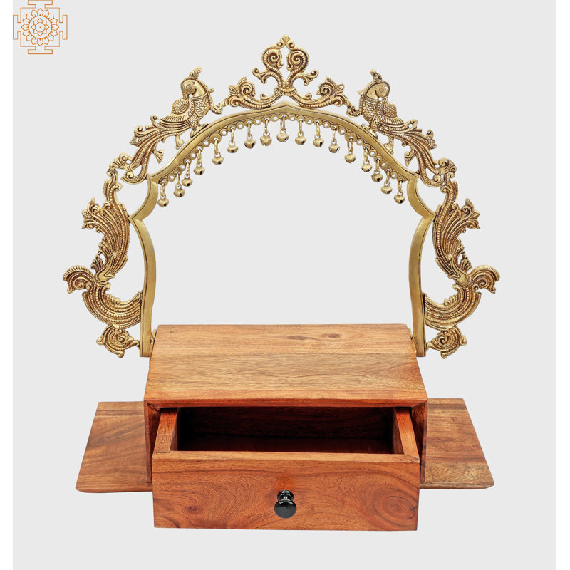 Autel de temple fabriqué à la main Jaipur, sanctuaire en bois et laiton de 20 pouces avec tiroir Prabhavali
