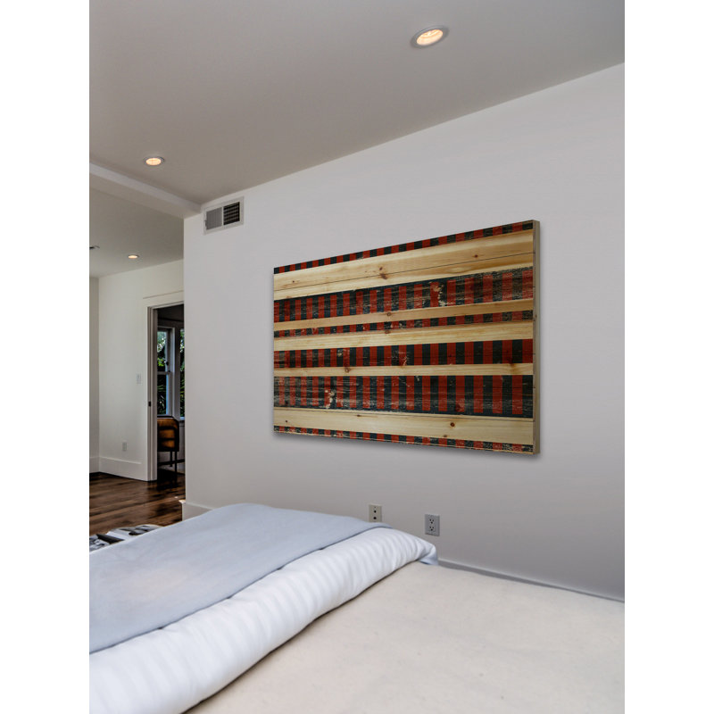 « deep red rayures », reproduction sur bois, 24 po x 36 po