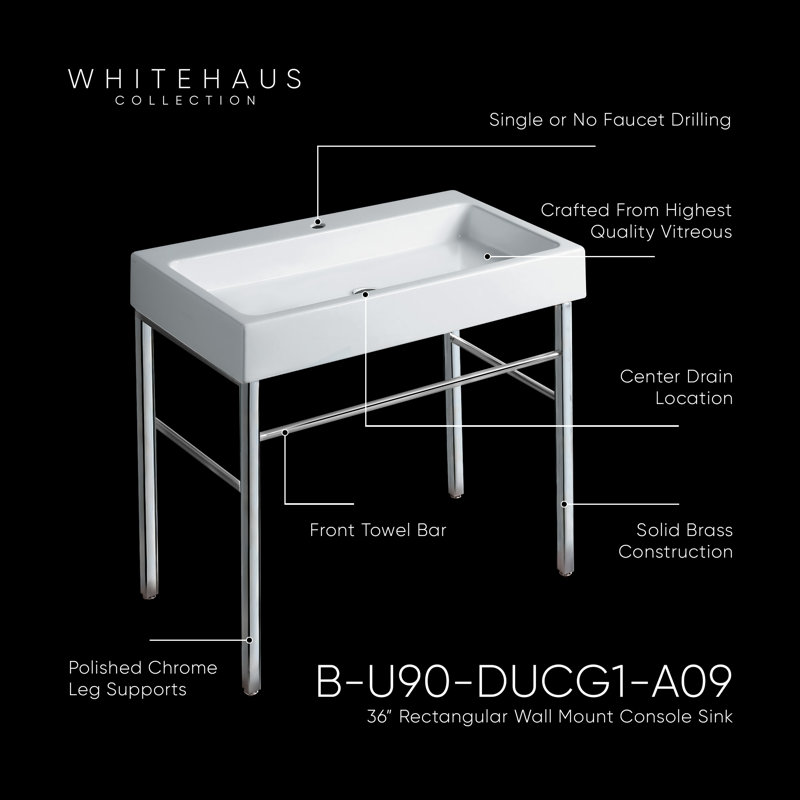 Britannia Vitreous China Rectangular Console Bathroom Sink, Single
