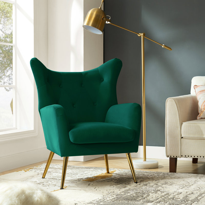 Fauteuil à oreilles 29,25 po Avianna, Velours vert