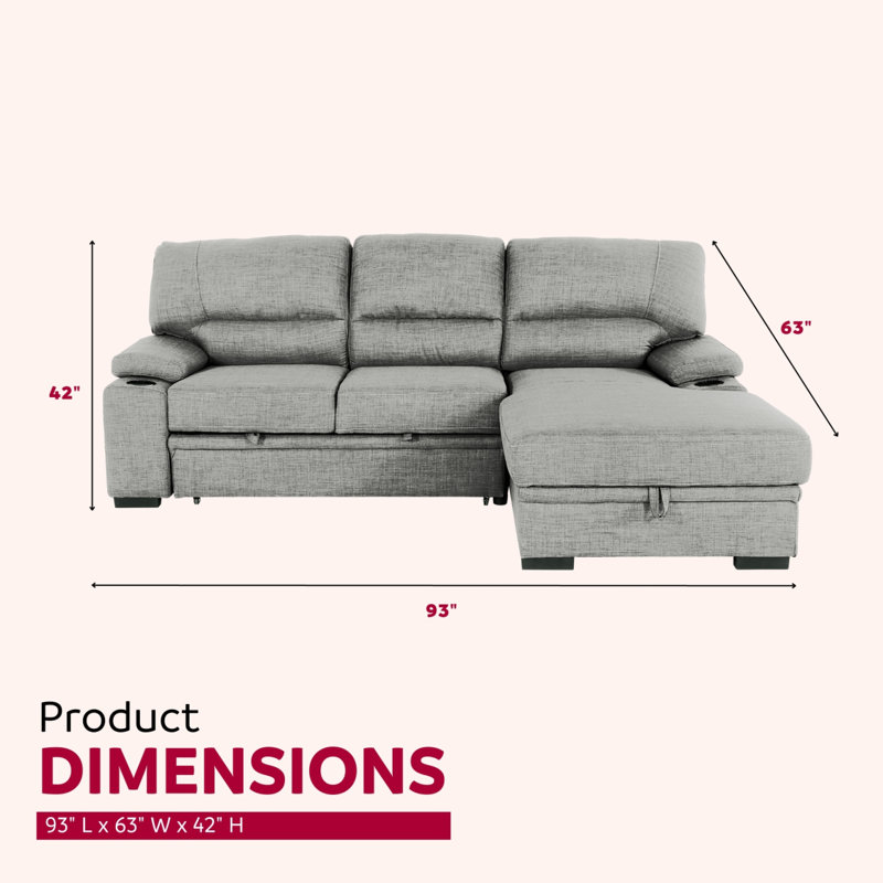Canapé-lit modulaire de luxe avec rangement et porte-gobelets, gris