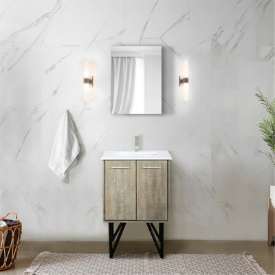 24 po L x P 20 po, meuble-lavabo de salle de bain rustique, surface en marbre de culture, robinet en nickel brossé, meuble-lavabo comptoir à 18 miroirs et design attrayant