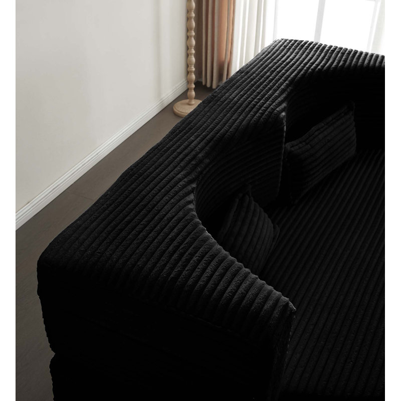 Canapé-lit pliant convertible contemporain en velours côtelé avec 2 coussins pour le salon et le lit d'invité, Noir