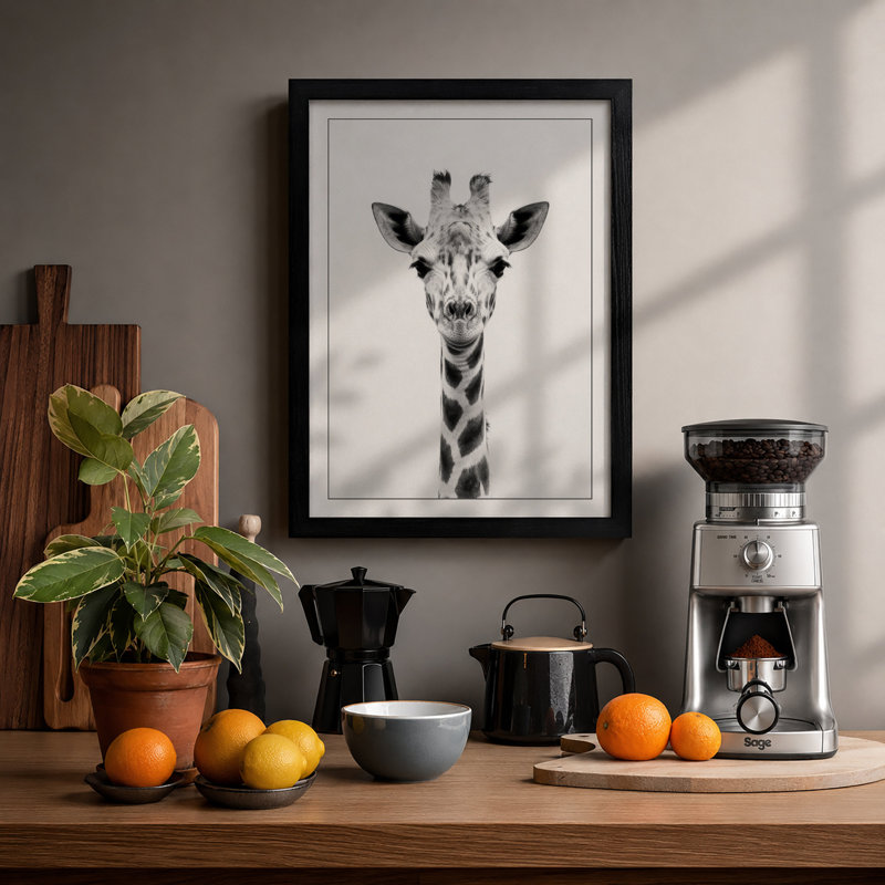 Giraffe Portrait Modern - Framed Print, A1 - 84.1 x 59.4 cm, Black