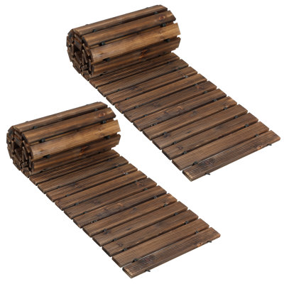 2Pcs 8Ft X 43Cm Garden Pathway, Wooden Garden Pathway, Outdoor Roll Out Walkway Pathway, Wooden Garden Bridge Walking Passage For Patio, Lawn, Backyard, Beach